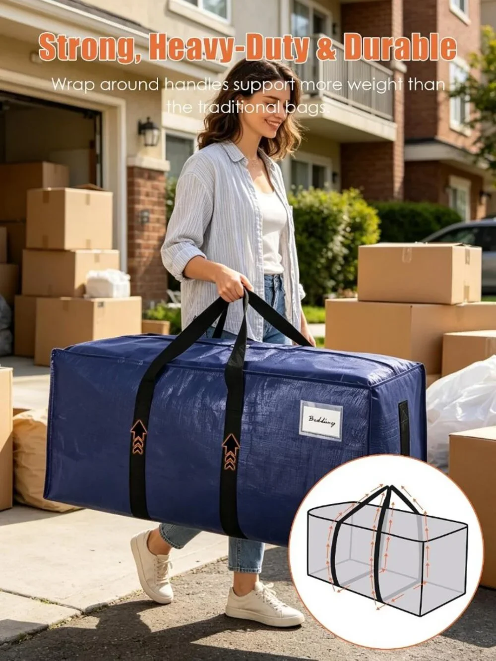 Extra Large Heavy-Duty Moving Bags - 8 Pack, Space-Saving Storage Totes, 24 Gal